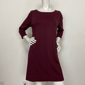 J. Jill Color Burgundy 3/4 Sleeve Ponte Pullover Above Knee Shift Dress Size M